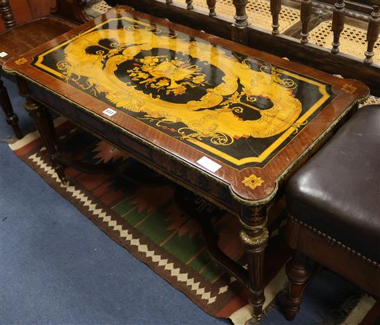 A French style decorated top coffee table, W.96cm